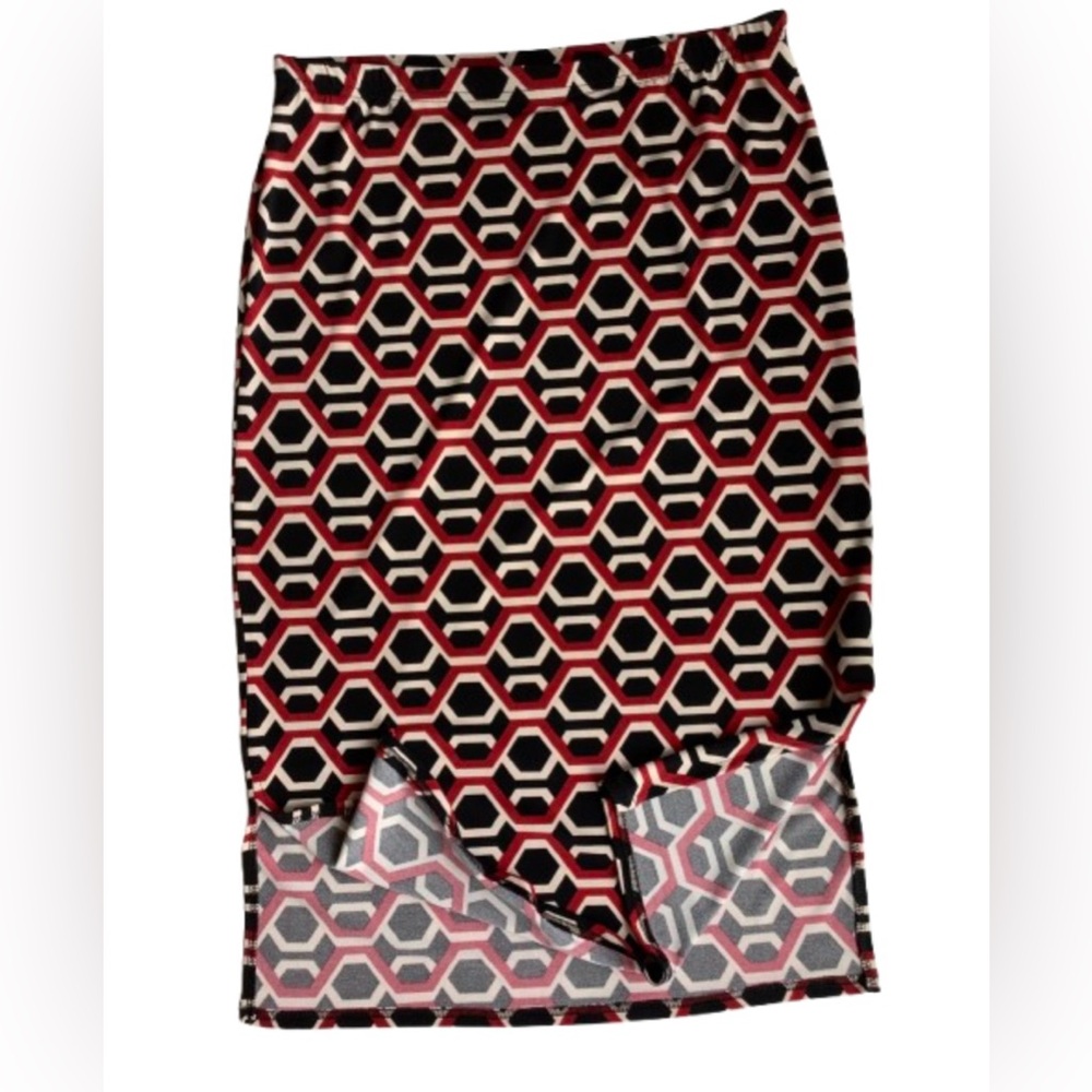 Jules and Leopold black, red & cream, geometric print midi skirt. Size M.